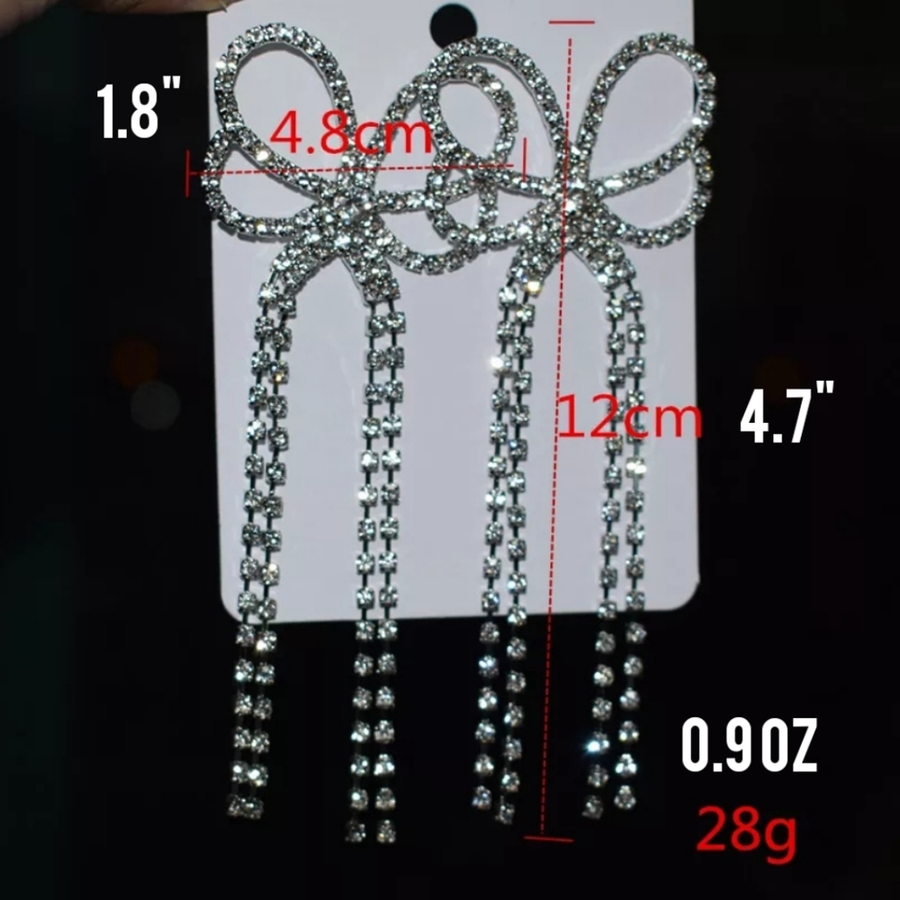 💗IN STOCK💗 Rhinestone Bowtie Dangle Earrings - Picture 3 of 3